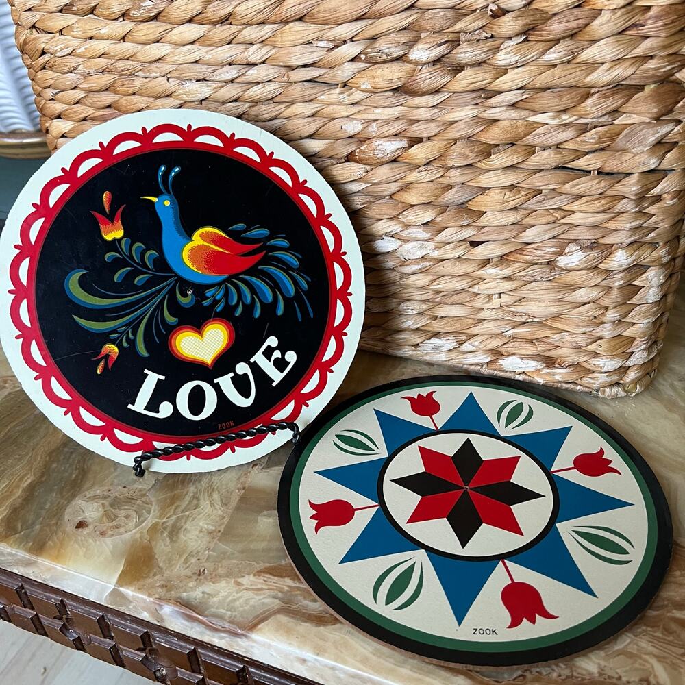 Pennsylvania Dutch Hex Wall Placards: Pair of 2